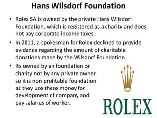 rolex profits to charity|does Rolex pay taxes.